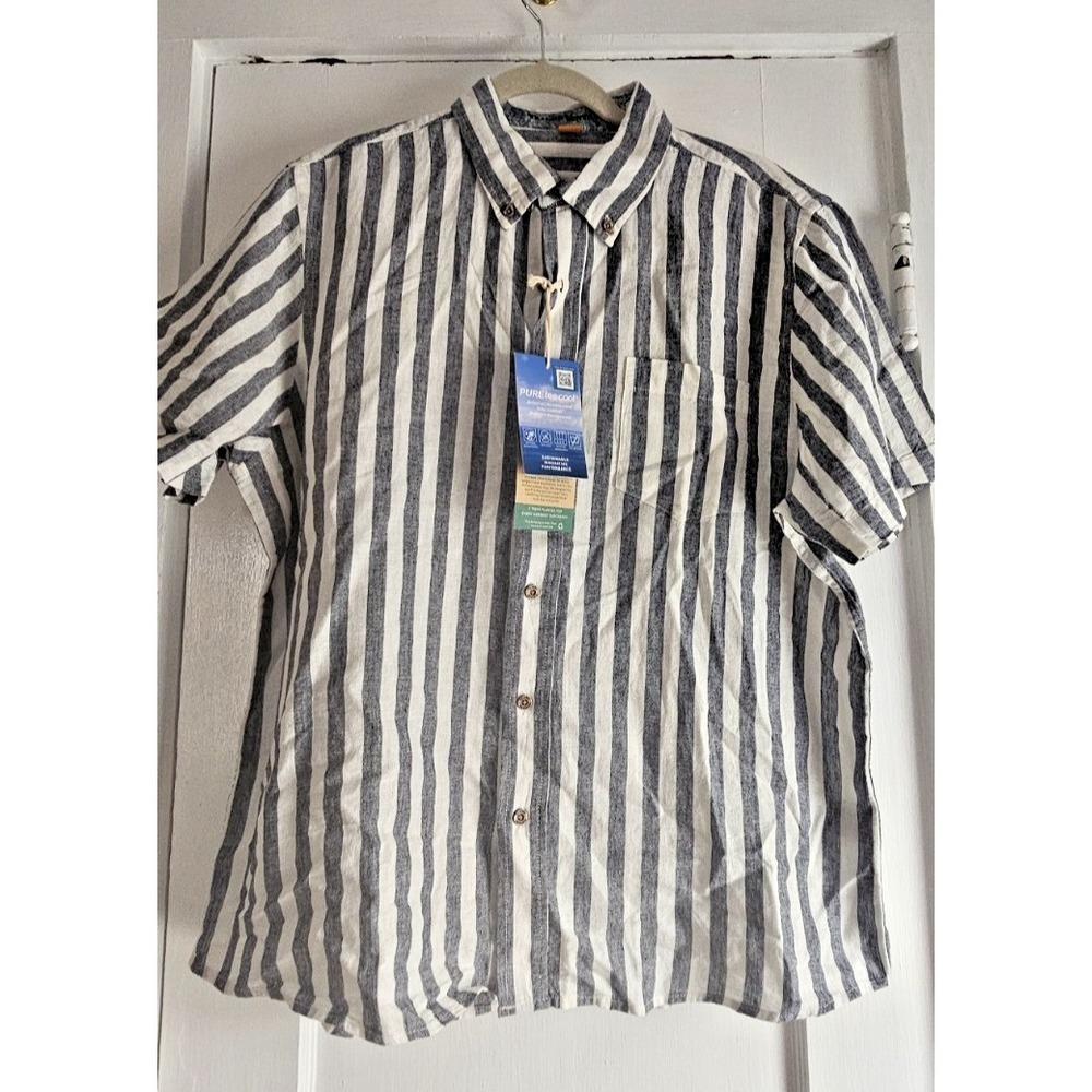 NWT TAILOR VINTAGE PUREtec cool striped button down linen‎ blend shirt mens L